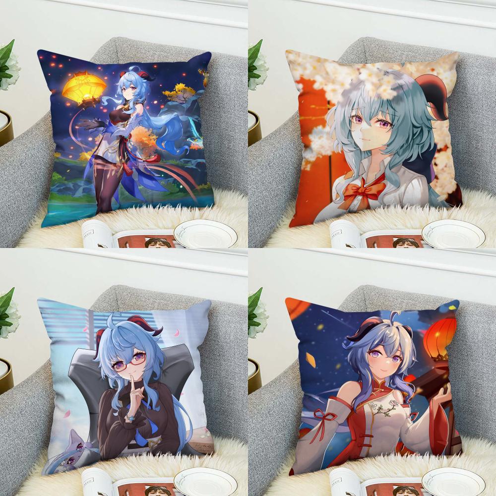 Ganyu Genshin Impact Pillow Case For Car Sofa Decorative Home Doublesided Print Plush Square Throw Pillow Cushion Cover