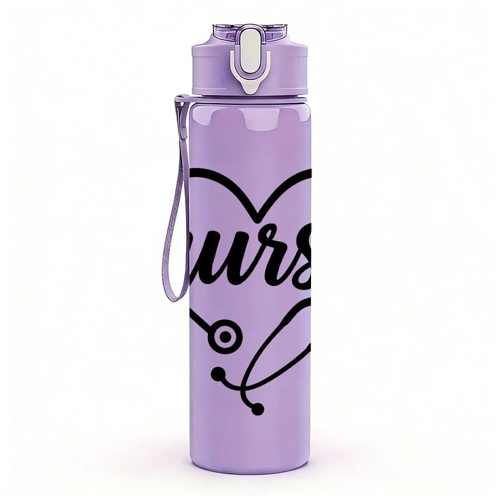 1PC Nurse Heart Line Art Print 750ml Color Plastic Sports Water Bottle Leakproof Flip Straw Lid Suitable for Sports Office Home Use