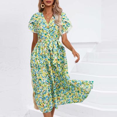 2024 женская модная одежда высокого качества, летняя одежда, платье с цветочным принтом, уличная одежда с боковыми разрезами, повседневные юбки для женщин