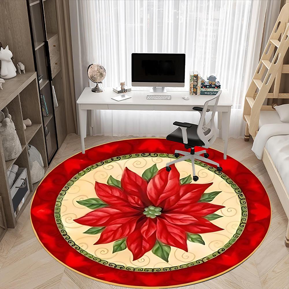 1PC Christmas Poinsettia Chair Carpet for Office, Indoor Non-Slip Washable Carpet, Soft Comfortable Mat For Office Room yy250930123