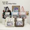 Large Capacity Multi-Pocket Ita Bag with Cute Buttons for Middle & High School Students
