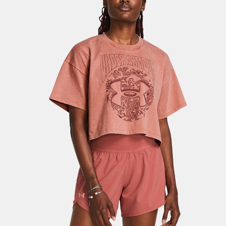 Under Armour Футболка с коротким рукавом и круглым вырезом, с принтом букв, женские топы, цвет каньон-розовый 1383048-696