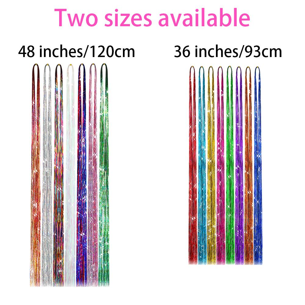 93/120cm Sparkle Synthetics Hair Extensions Tinsel Rainbow Colored Strands Girls Headwear Hairbinge Hair Laser False Decor