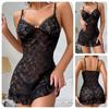 Сексуальная черная кружевная майка-ночнушка, облегающий крой, украшение бантом, женское нижнее белье, пижама 387, смелый женственный домашний костюм для сна со сладкими акцентами в виде бантов