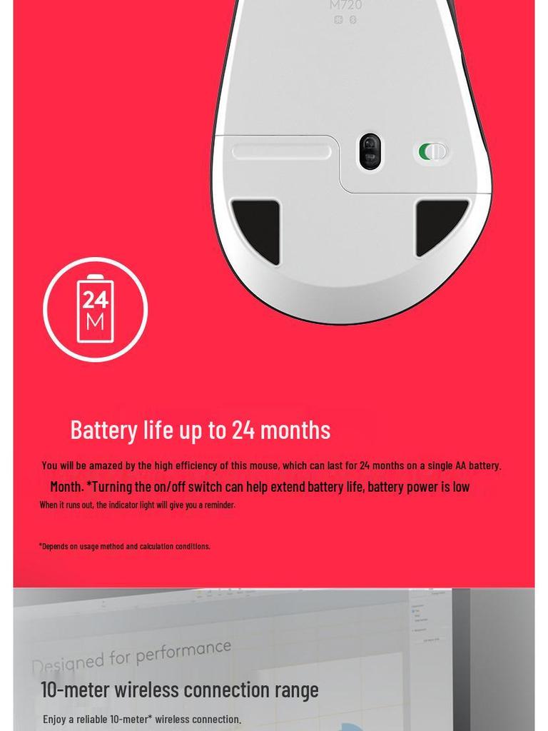 Logitech M720 Bluetooth Dual-Mode Ergonomic Wireless Mouse