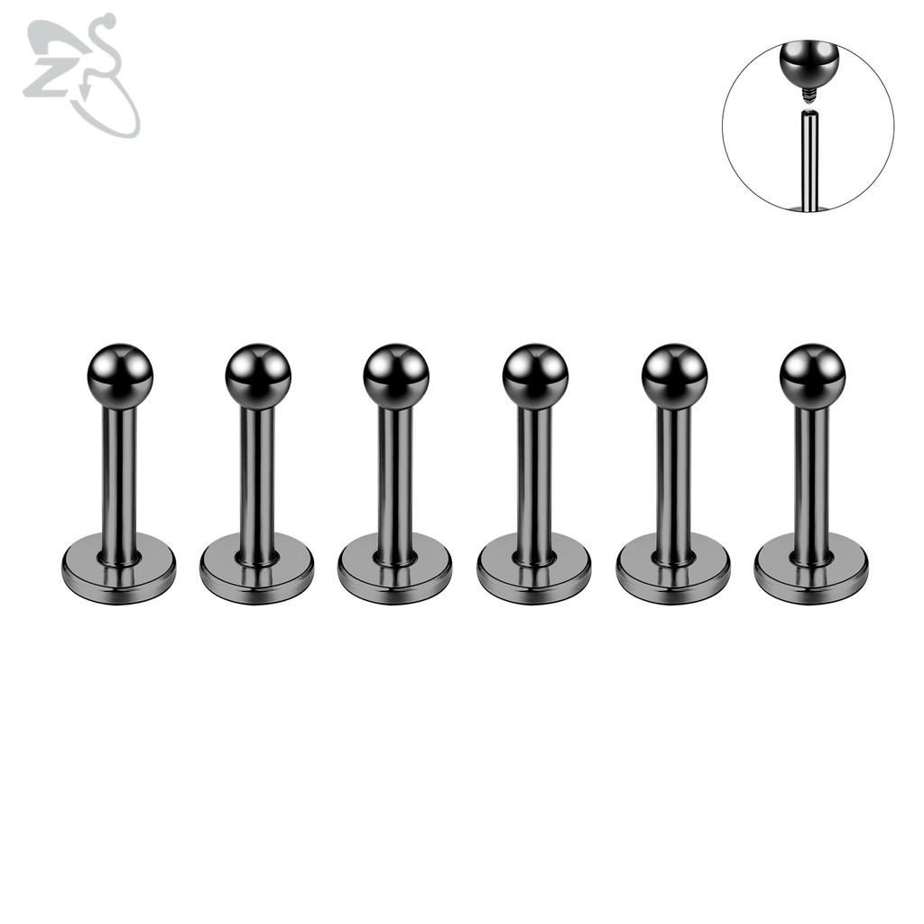 ZS 6 Pcs/lot Internal Thread 16G/18G Stainless Steel Labret Lip Piercing Men Ball Flat Back Earrings Cartilage Helix Piercings