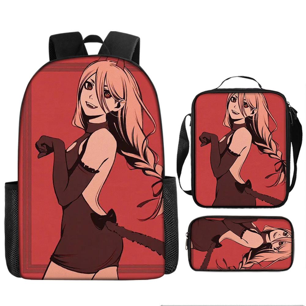 Chainsaw Man Anime Peripheral Backpack Set, Lightweight Large‑Capacity School Bag With Pencil Pouch, Casual Anime Daypack For Middle School Boys Girls