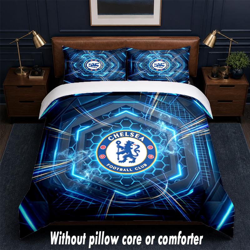 Chelsea FC Design Bed Bedding Set 1 Duvet Cover + 2 Pillowcases Soft Breathable Household Bed Linens