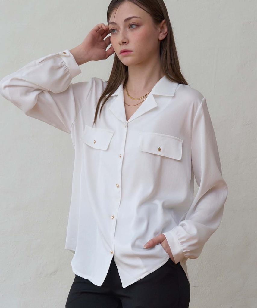 PLUNASTUDIO Gold Button City Blouse White