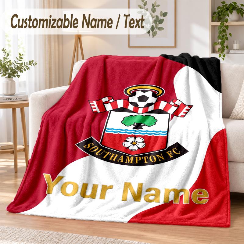 Custom Text Flannel Blanket Southampton FC Print Warm Cozy Blanket Home Sofa Bedding