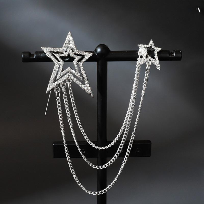 1 шт. Двухслойная металлическая цепочка золотистого тона, брошь в виде креста и звезды, инкрустированная стразами, съемная, модный декор для повседневной носки