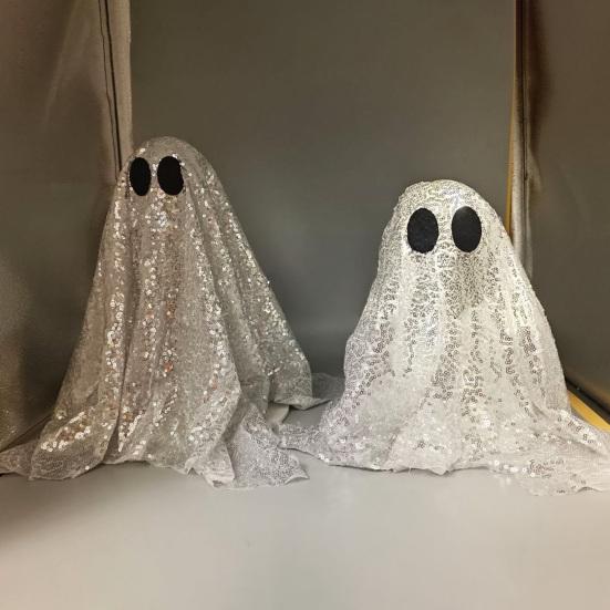 Yousheng Sequin Fabric Ghost Tabletop Decor Halloween Shiny Ghost Figurine for Halloween Bedroom Desktop Home Decor