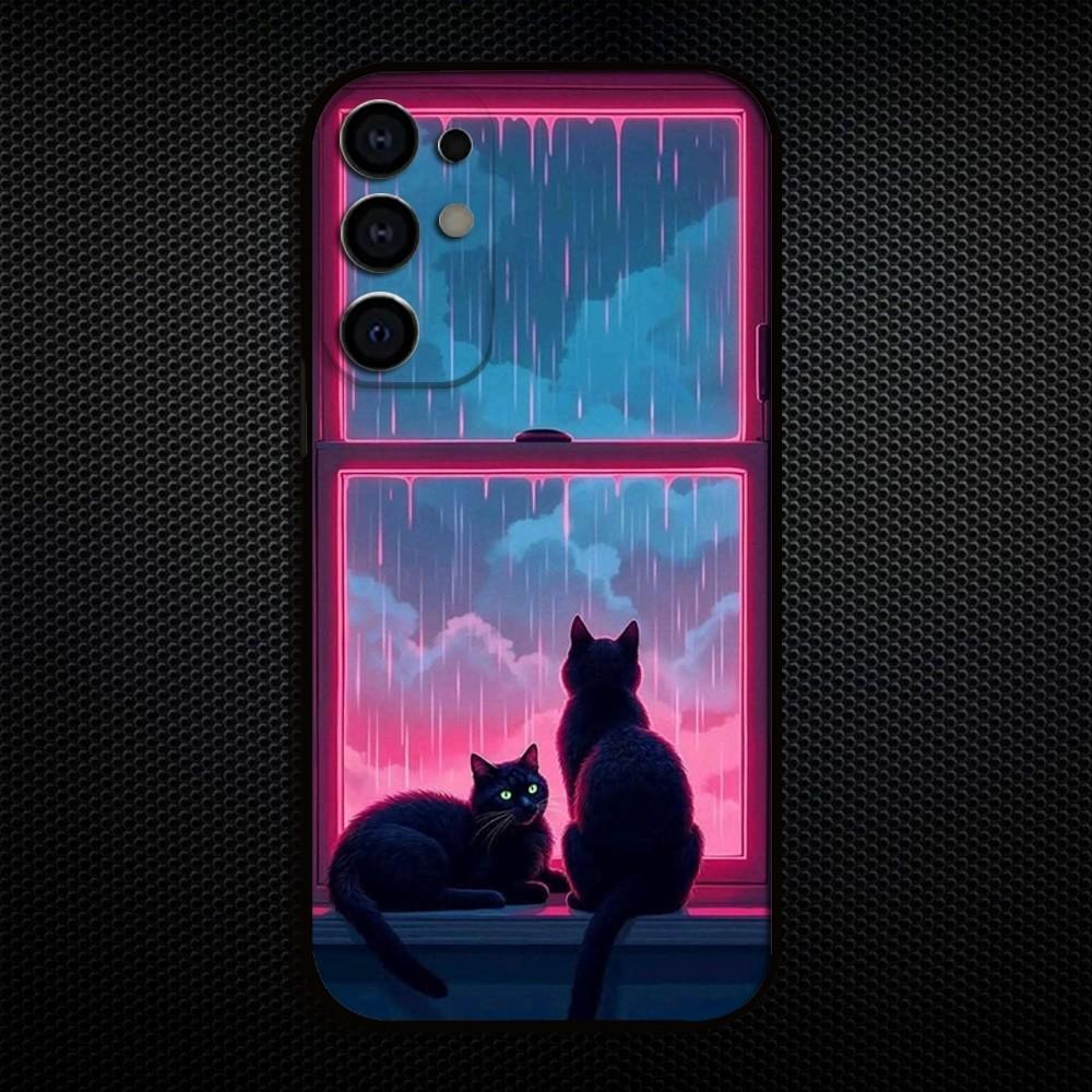 Очаровательный котик Аниме Чехол для телефона Samsung S25/S24/S23/S22/S21/S20/Plus,Fe,Lite/Другие Черный Чехол