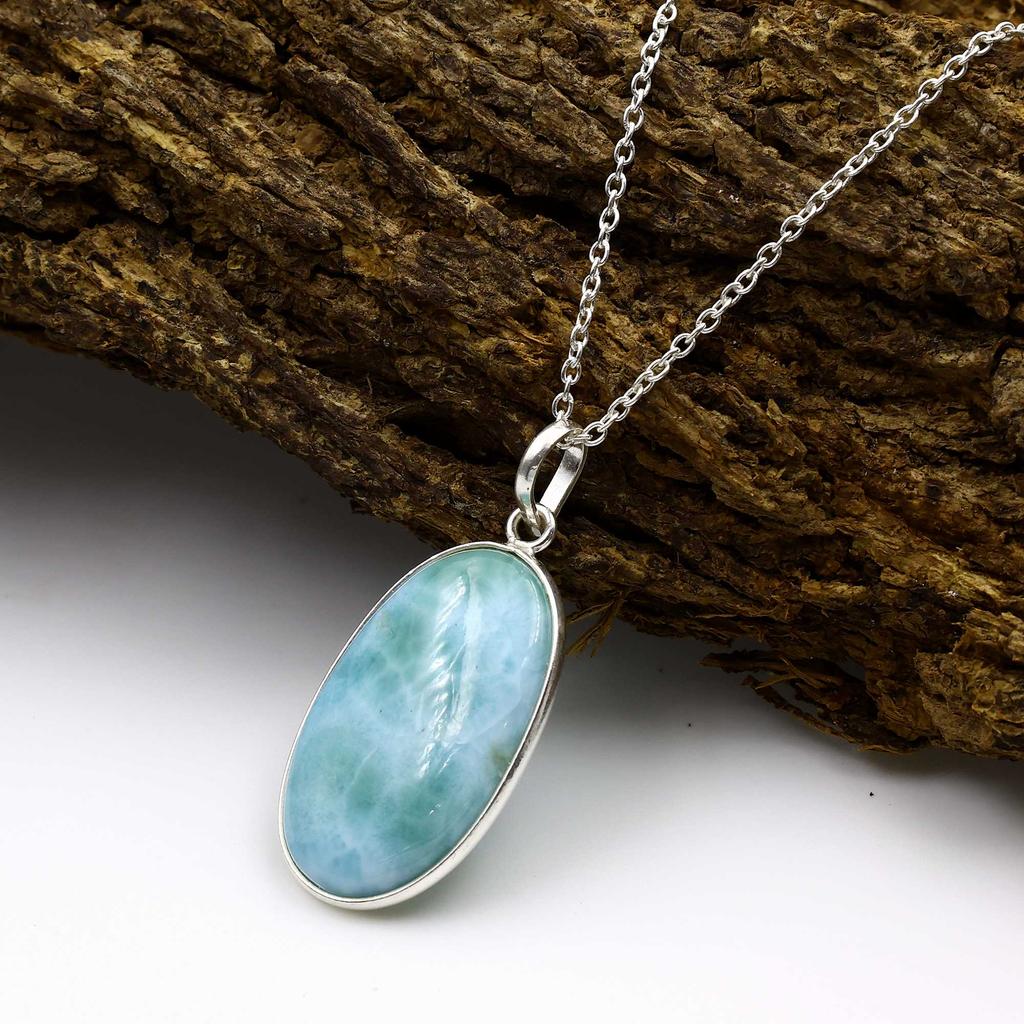 Ожерелье из натурального камня Ларимар, подарок для нее, ожерелье в стиле бохо, серебро 925 пробы, ожерелье ручной работы, подарок по случаю дня рождения