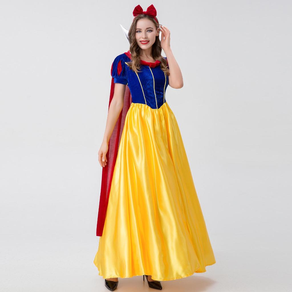 Adult Women's Snow White Fairy Tale Long Cosplay Dress - Halloween Princess Costume