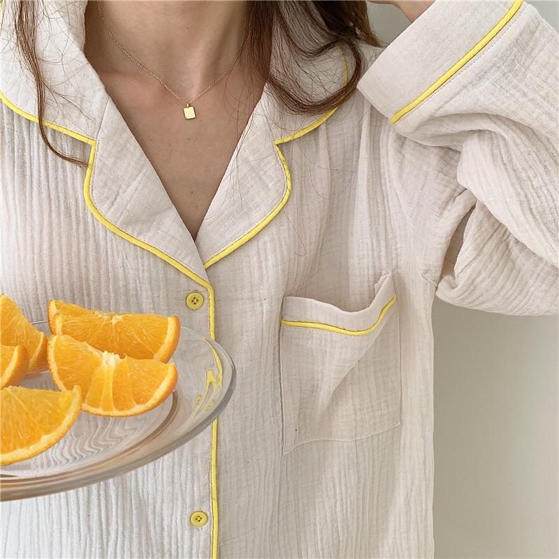 Хлопковые пижамы из пряжи, женские французские винтажные элегантные пижамы, простой кардиган с длинными рукавами, брюки, осенний стиль принцессы, домашняя одежда, домашний костюм из двух предметов