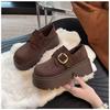 Платформа маффин Birkenstocks осенне-зимние новые обувь на платформе флисовая теплая маленькая матовая кожаная хлопковая обувь