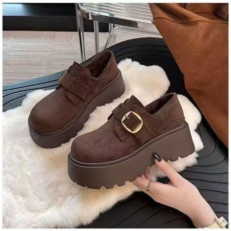 Платформа маффин Birkenstocks осенне-зимние новые обувь на платформе флисовая теплая маленькая матовая кожаная хлопковая обувь