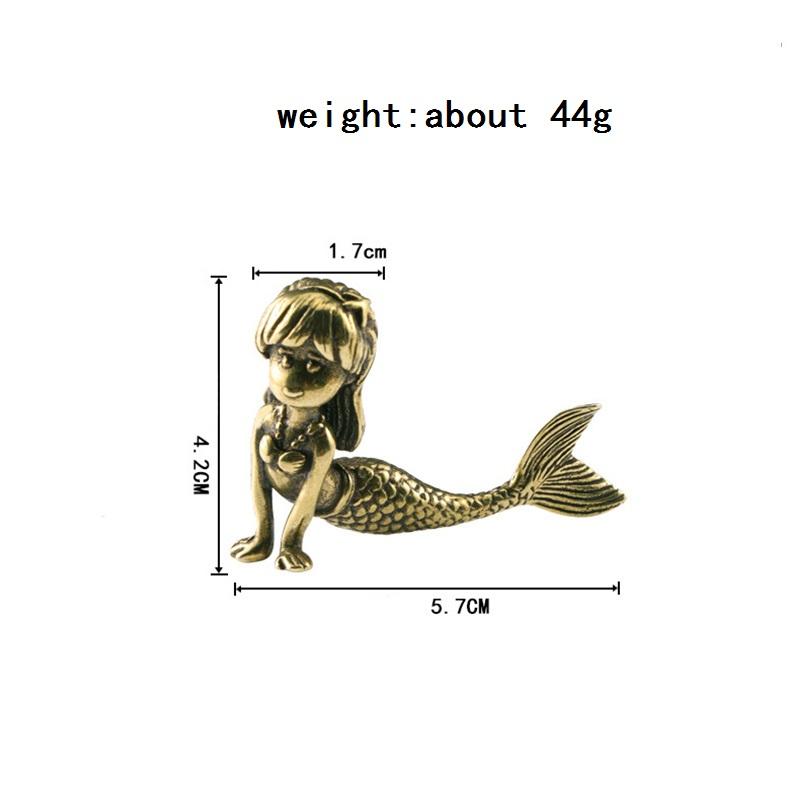 Retro Brass Beautiful Mermaid Princess Figurines Miniatures Desktop Ornament Home Decorations Crafts Accessories Children Gifts