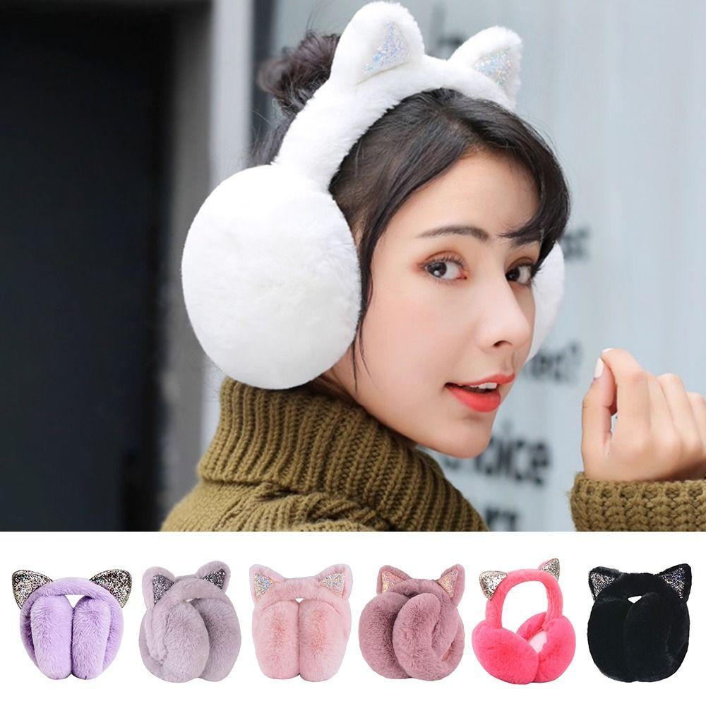 Cute Rabbit Design Animal Ear Earflap Hat Thickened Foldable Design Beanie Cap Cartoon Pattern Korean Style