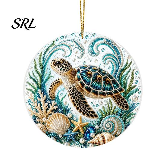 Symbolic Love Keepsakes Ocean Theme Pearl Art Hanging Ornament, 2D Flat Acrylic Coastal Marine Life Ornaments Sea Suncatcher, Beaded Pattern