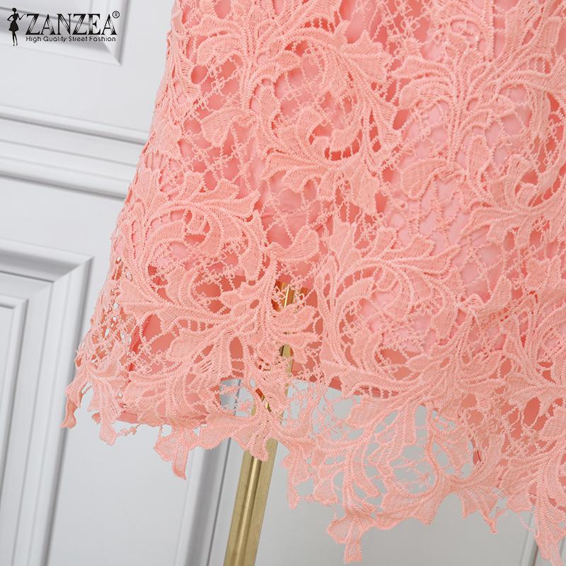 ZANZEA Женское повседневное кружевное платье-футляр с коротким рукавом в стиле пэчворк с вязанным крючком кружевом