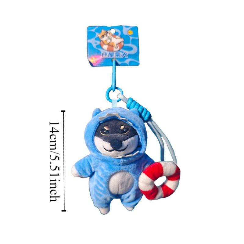 Soft Plush Dog Dolls Keychain PP Cotton Dressed Akita Dog Plush Doll Home Decor