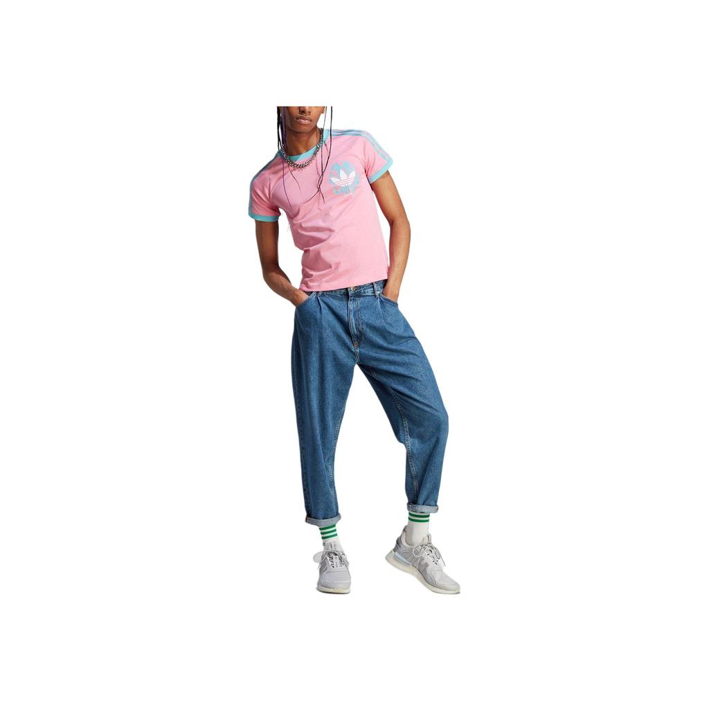 adidas Футболка Originals Pride RM 3 Trefoil Logo Casual Printed с круглым вырезом, женские топы, розовые IU0052