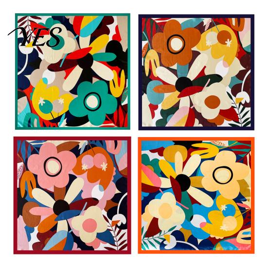 Satin Neck Scarf Large Square Headscarf, Simulated Silk Fabric Scarf, Vibrant Floral Headscarf Print Multi-Purpose Turban Shawl Hair Tie Soft Drape