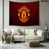 Manchester United Football Club Crest Wall Tapestry Red Blue Split Honeycomb Background Hanging Cloth Fan Home Decor