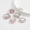 6Pcs/set Silver Tone Metal Stackable Rings Gem Inlay Geometric Design Rings  Party Outfit