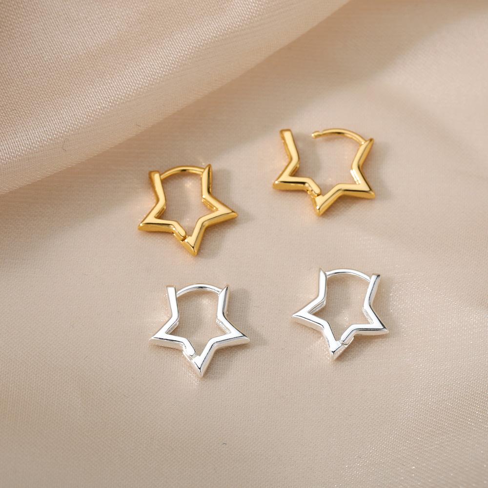 316L Stainless Steel Star Earrings For Women Gold Color Geometric Star Hoop Earring Girl Jewelry Hypoallergenic Accessories
