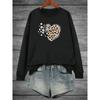 Женская спортивная и повседневная толстовка с круглым вырезом и леопардовым принтом в форме сердца, с длинными рукавами, весенне-осенняя толстовка