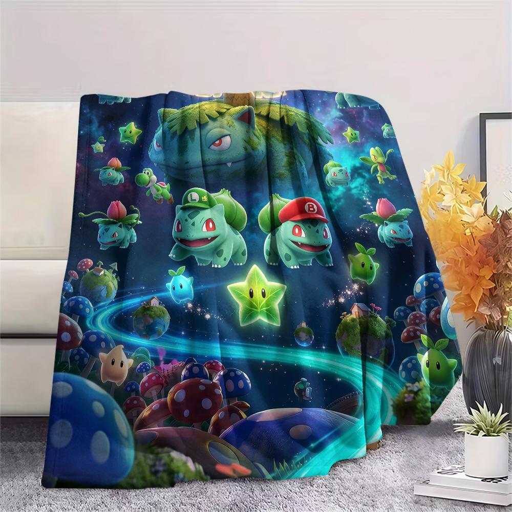 Bulbasaur Print Flannel Blanket, Ultra Soft High Quality All Seasons Warm Throw, Home Decor Cozy Blanket, Perfect Christmas Gift