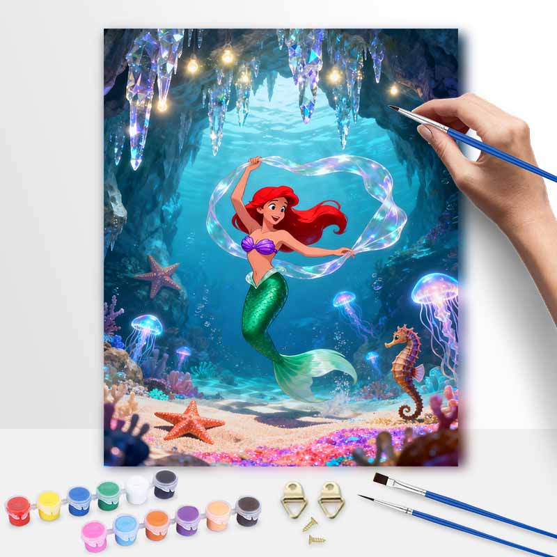 Disney digital oil painting diy oil painting hand painting mermaid underwater ocean living room bedroom decoration painting