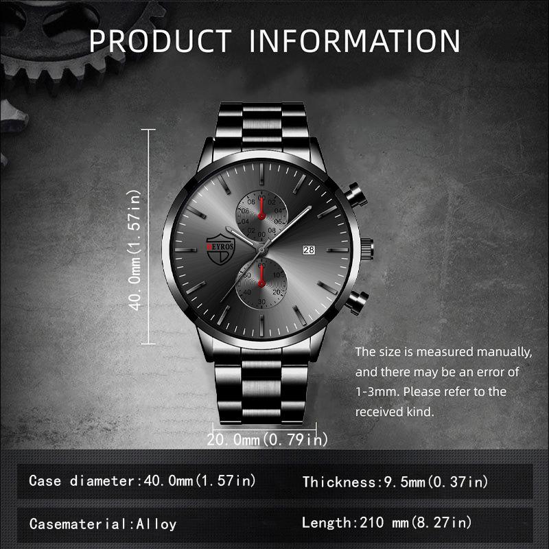 4pcs/set Simple Hands Round Black Quartz Watch and Black Cross Pendant Necklace, Ring, Bracelet Set, Gift To Him