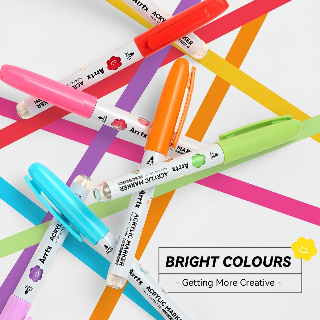 Arrtx Акриловые 36 кистей-маркеров для минеральных и художественных маркеров, цвета, тип прямой заправки, водостойкие, для рисования, стекла, дерева, камня, керамики, ткани,