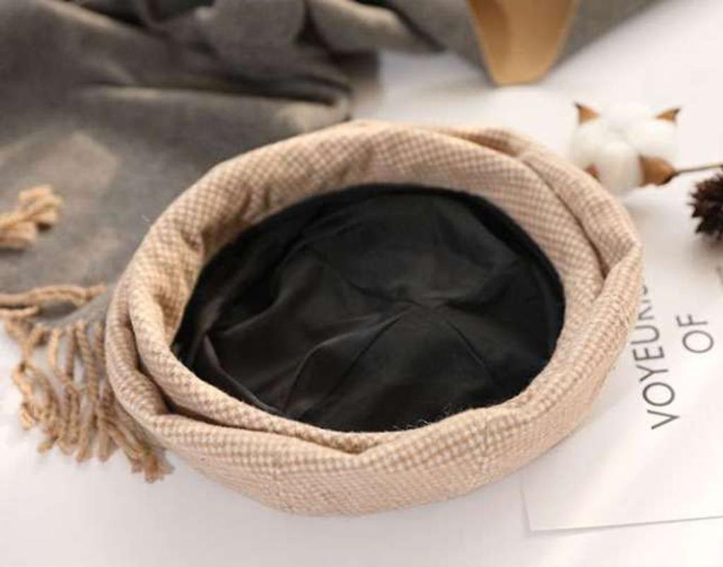 Polyester Lady Fleece Checkered Pattern Round Beret Women Beret Winter Autumn Hat Korean Style Hat