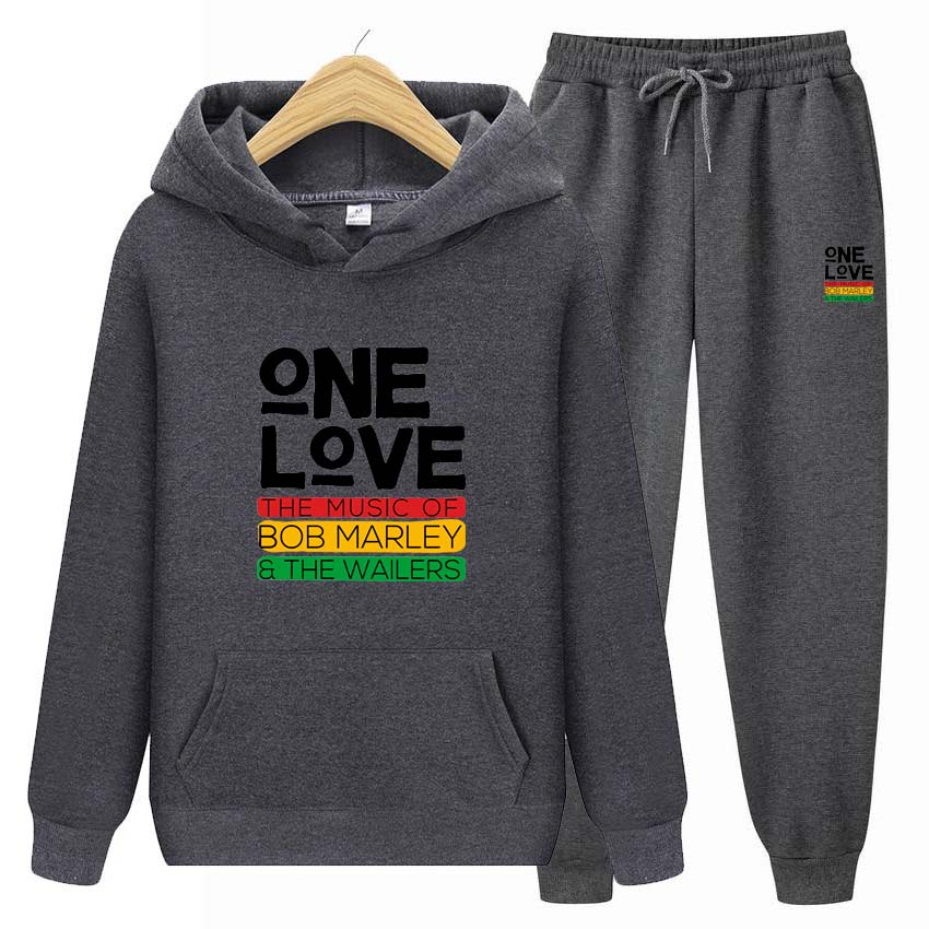 Мужской спортивный костюм One Love с принтом, зимний костюм, спортивный модный спортивный костюм для женщин и мужчин, одежда с капюшоном, толстовки + брюки, комплект из двух предметов