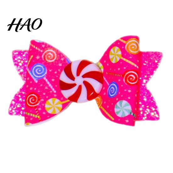Christmas Bow Hair Clips Candies Clip for Women Girls, Sweet Glitter Hairpins, Artificial Leather Sparkly Clip, Cute Pink Accessories Holiday