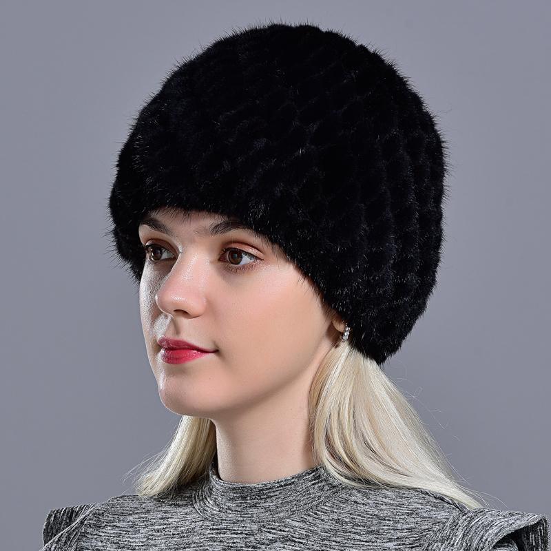 Зимние женские норковые шапки, меховая вязаная шапка, модная пушистая женская шапка из натурального меха, женские черные меховые шапки