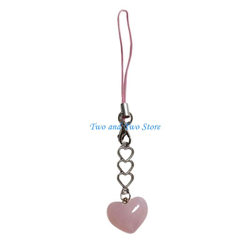 HX6F Love Heart Keyring Couple Keychain Handmade Cellphone Lanyard Unique Charm for Key and Earphone Cases