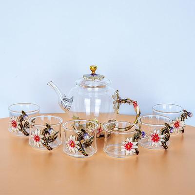 Простая современная утолщенная термостойкая стеклянная маленькая чайная кружка с фильтром, заварочный чайник, чайный набор, включающий 1 горшок и 6 чашек цветочного чайника