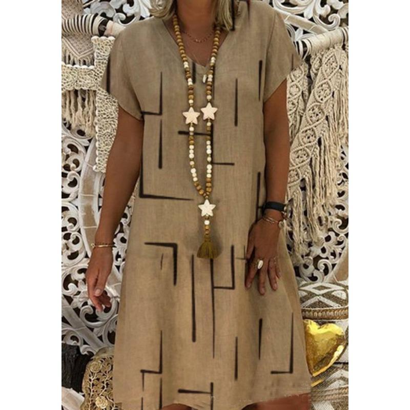 Женские летние платья больших размеров с принтом, свободные платья с v-образным вырезом и короткими рукавами