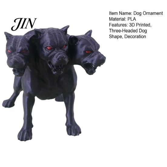Wear-resistant Dog Figurine 3D Printed Three-Headed Figurine, 3 Heads Black Sculpture, Mythical Animal Ornament Horror for Home Office Bookshelf