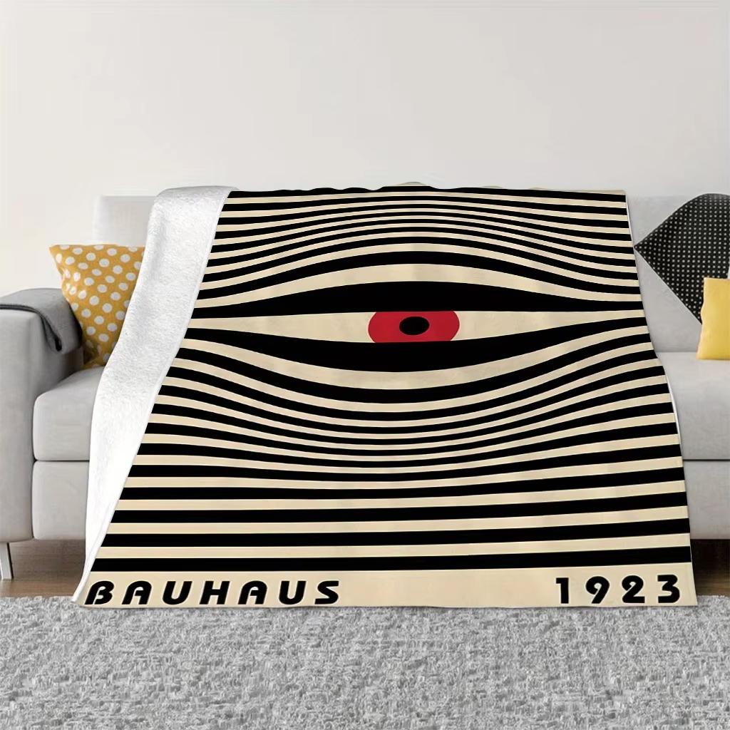 Фланелевое одеяло Bauhaus Eye Ретро 1923 Полоска Красный Черный Бежевый Арт Плед для Дивана Гостиной Теплое Мягкое Плоская Печать