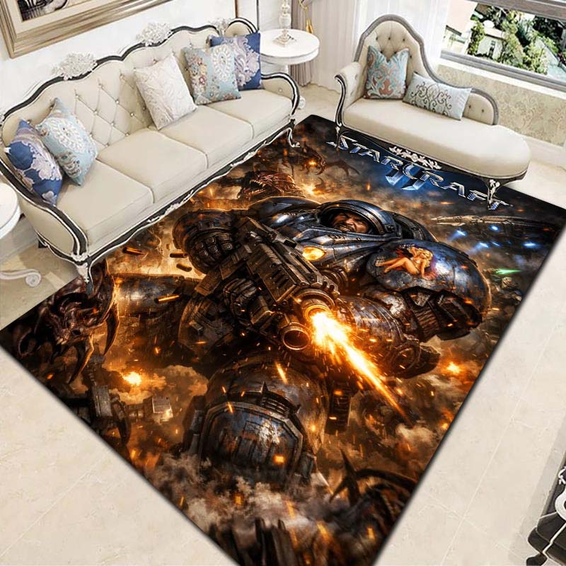 StarCraft Game Character Print Flannel Area Rug Non-Slip Floor Mat For Game Room Bedroom Living Room Indoor Home Decor Gift