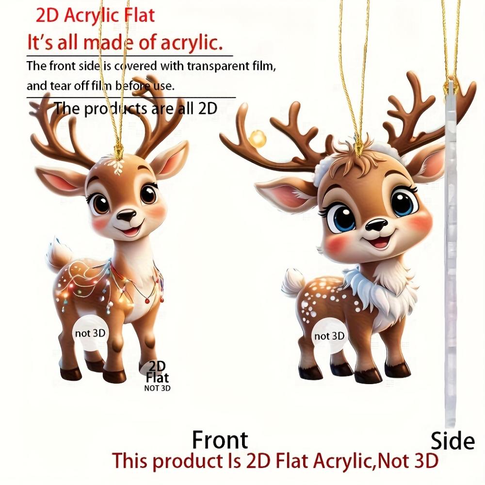 Cute Elk Baby with Christmas Lights Acrylic 2D Flat Pendant Christmas Tree Decoration Pendant Car Rearview Mirror Pendant Holiday Decoration Pendant