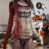 Yousheng Halloween Женская футболка с круглым вырезом и длинным рукавом Футболка с принтом крови Толстовка на Хэллоуин Легкие облегающие спортивные топы