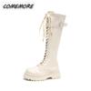 Lace Up Zipper Boots Platform Knee Length Boots Wear-resistant Non-slip Women Boot Winter Female British Wind  Thick Bottom